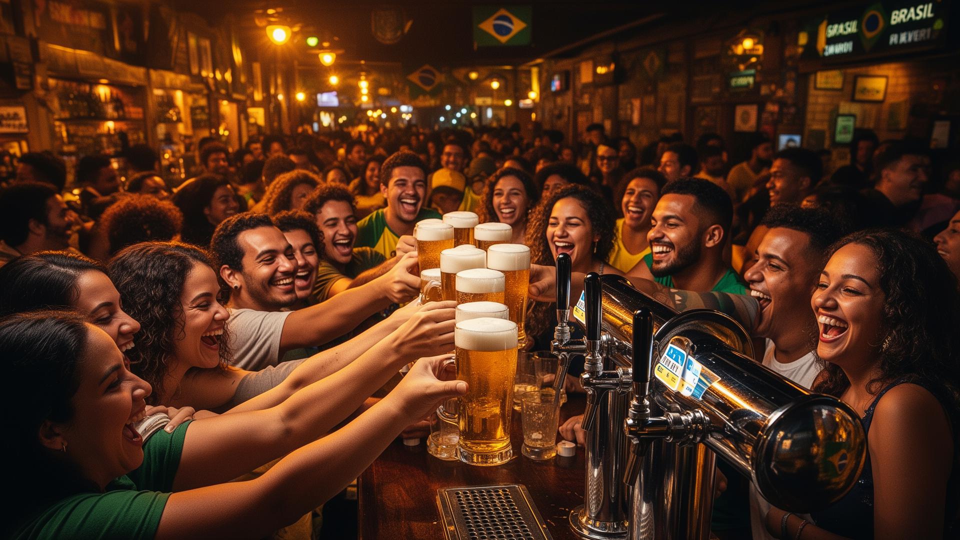 Festa animada com chopp gelado servido para convidados